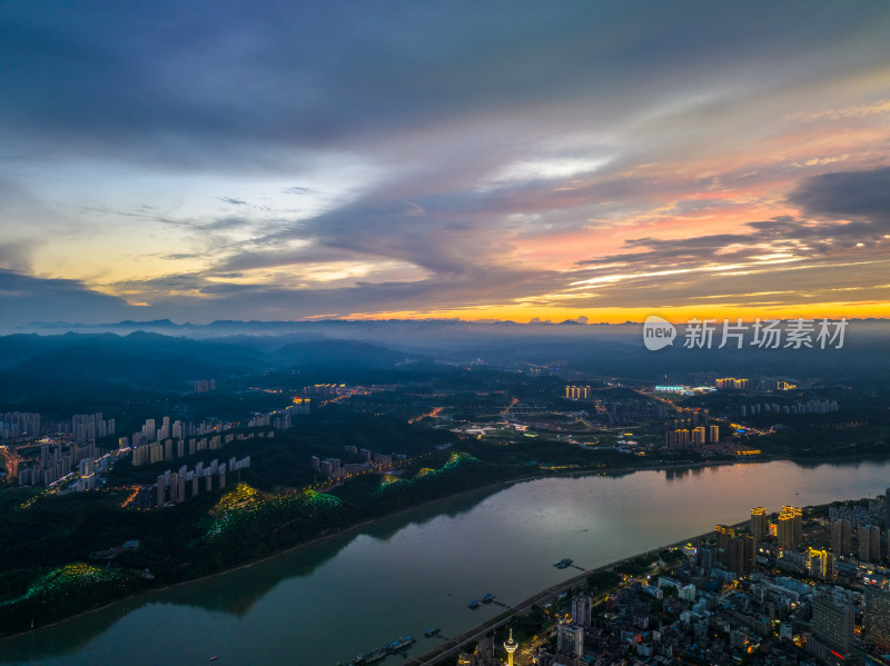 湖北宜昌城市建筑长江夜景