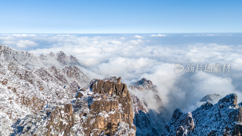 雪后山峰云海景观(黄山猴子观海)