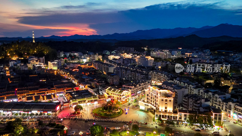 泰宁古城晚霞夜幕降临夜景航拍图