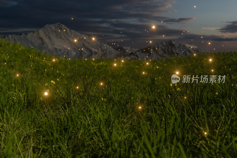 草丛里的萤火虫 3D渲染