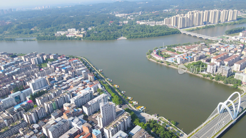 航拍湖北随州城市厥水河