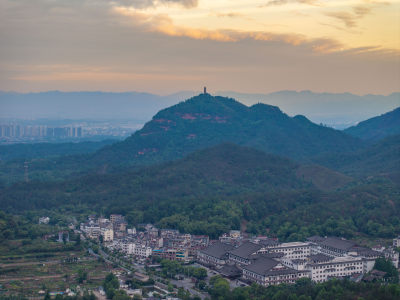 航拍浙江省台州市天台县城市风光