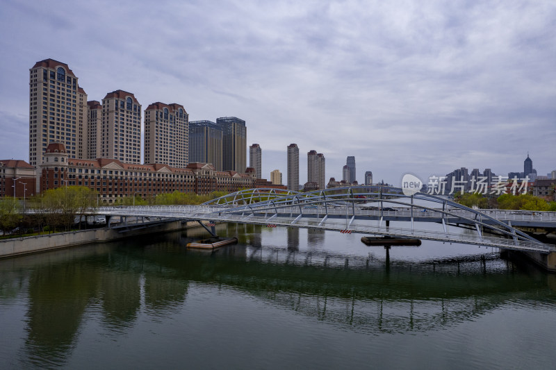 天津海河风景金阜桥城市建筑风光航拍