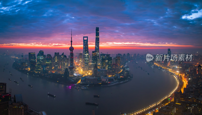 上海城市夜景陆家嘴浦西全景