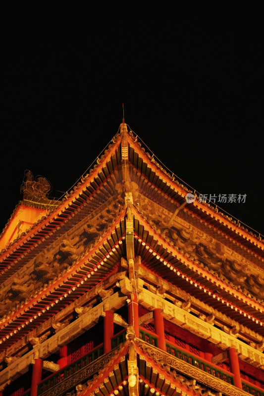 西安古建筑钟楼鼓楼夜景