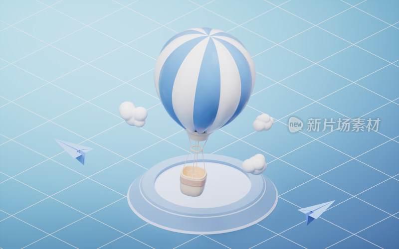 卡通风格热气球3D渲染