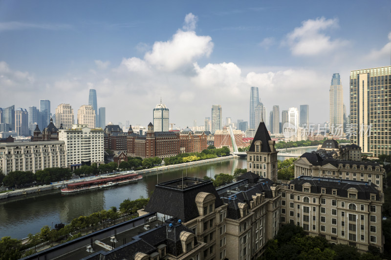 天津海河风景线城市天际线建筑风光航拍