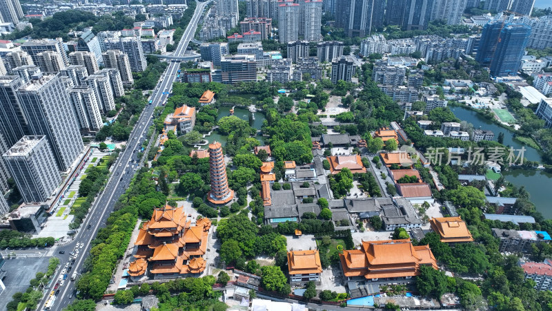 福州西禅古寺照片航拍城市寺庙古建筑风景