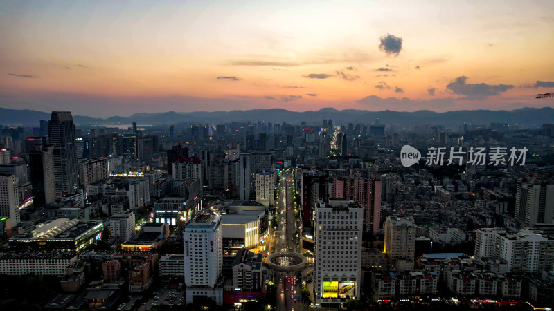 云南昆明城市夜幕降临夜景灯光航拍