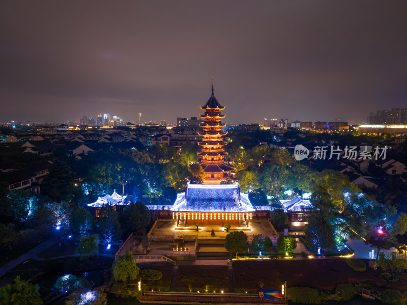 航拍苏州盘门景区中秋灯会夜景