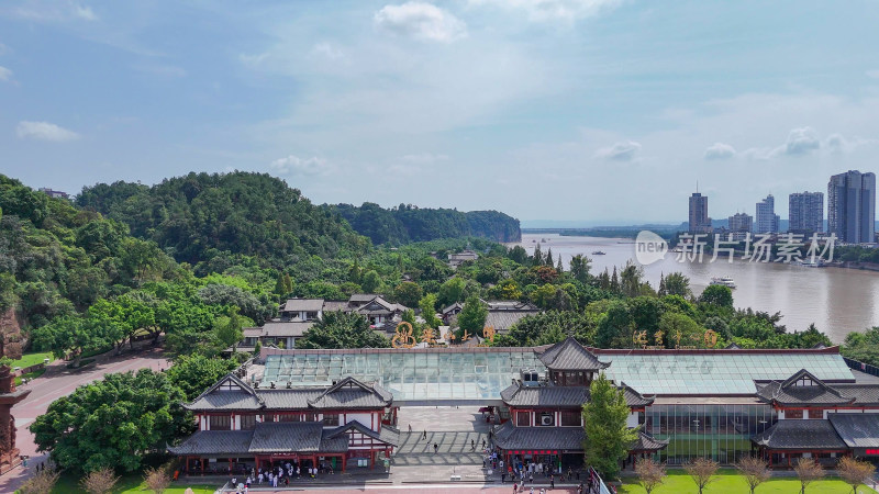 航拍四川乐山大佛游客中心