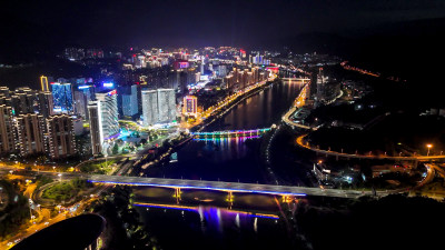 福建三明城市大景夜景灯光航拍图