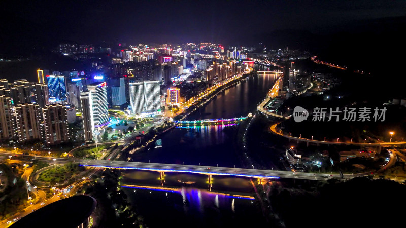 福建三明城市大景夜景灯光航拍图