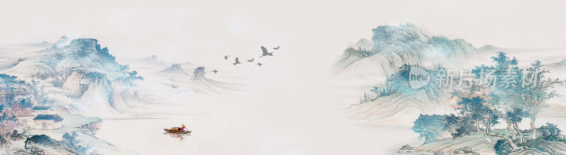 中式山水意境水墨画