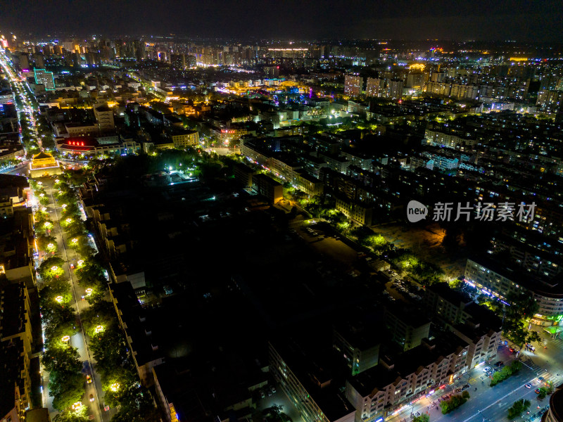 张掖城市大景夜景灯光航拍图