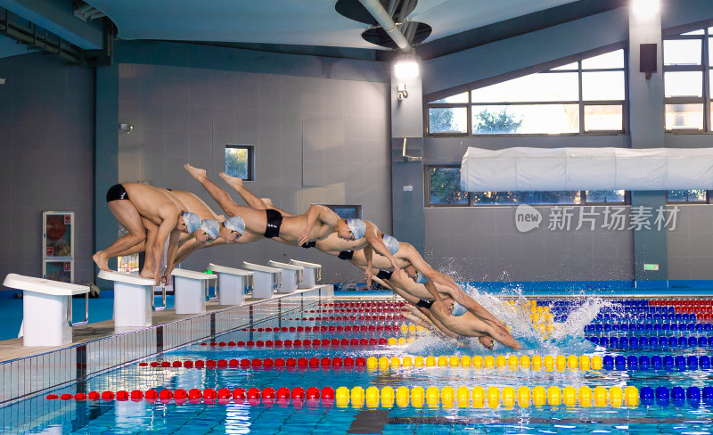 游泳馆跳水瞬间动作定格、瞬间定格