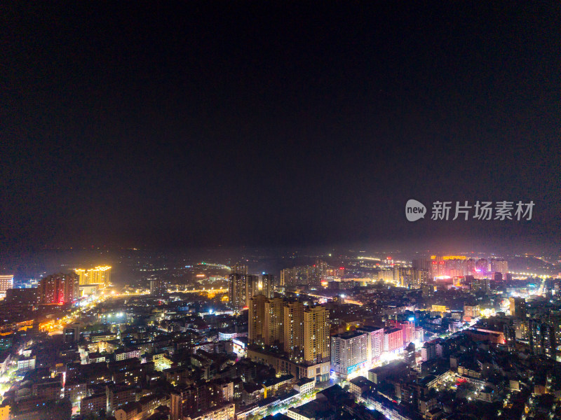 航拍黄梅县城夜景