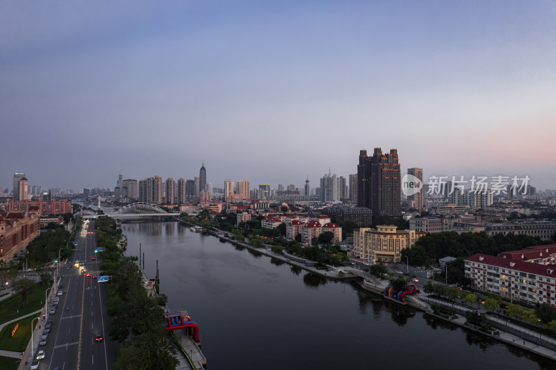 天津海河风景小白楼CBD城市夜景航拍