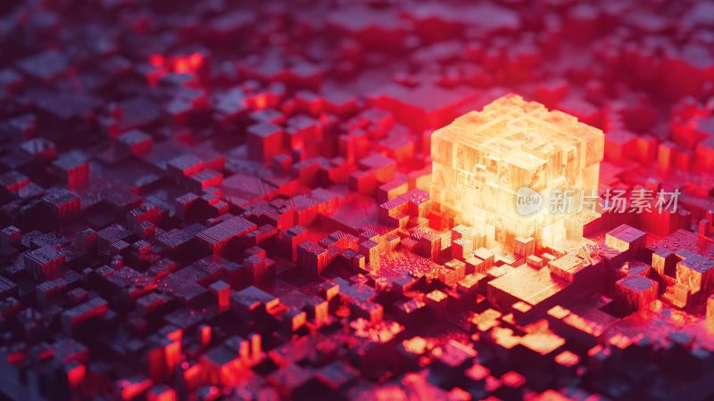 工业科技芯片红色立方体新质生产力概念设计