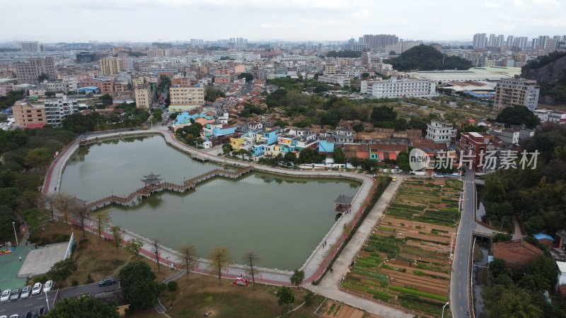 航拍广东省东莞市横沥镇山厦村