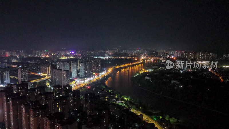 四川内江城市夜景灯光航拍图