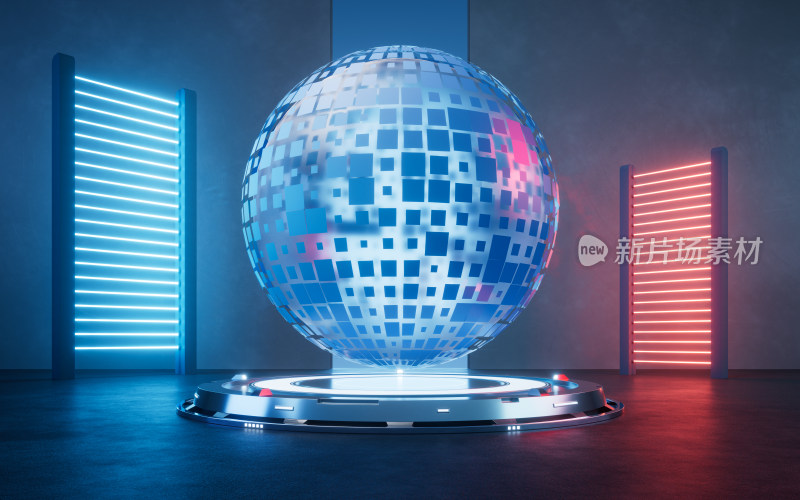 数字球体与科幻灯光场景3D渲染