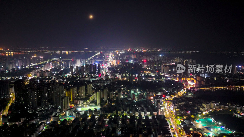 江西九江城市夜景交通航拍图