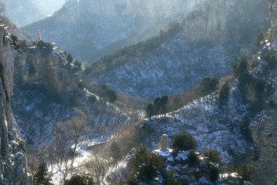 山东济南龙洞藏龙涧雪景航拍