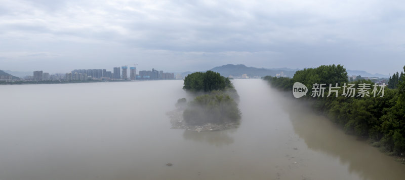 杭州富阳富春江晨雾航拍