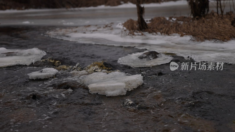 冬季雪地冰冻的河流