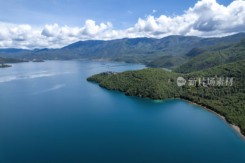 云南丽江泸沽湖摩梭族美景高空航拍