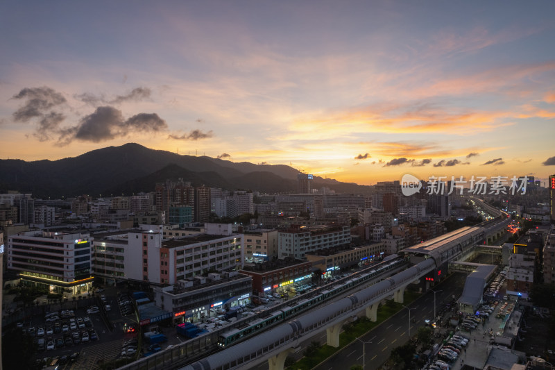 深圳市阳台山日落航拍图