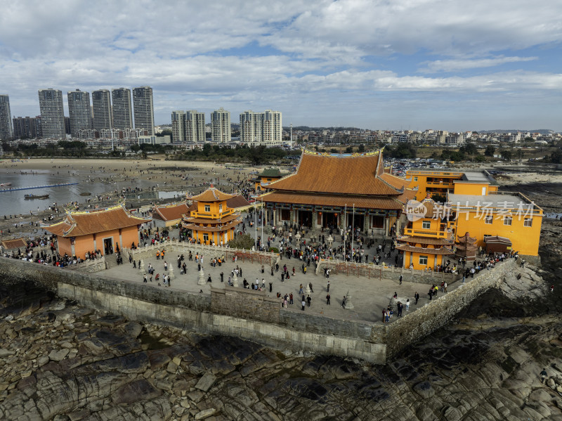 福建泉州石狮洛伽寺妈祖庙古建筑寺庙航拍