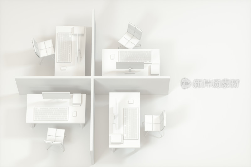 办公室室内场景白色模型 三维渲染