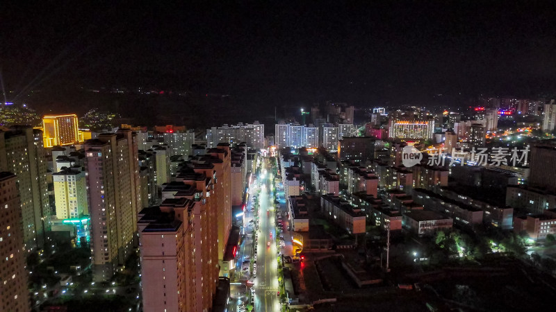 甘肃定西城市大景夜景灯光航拍图