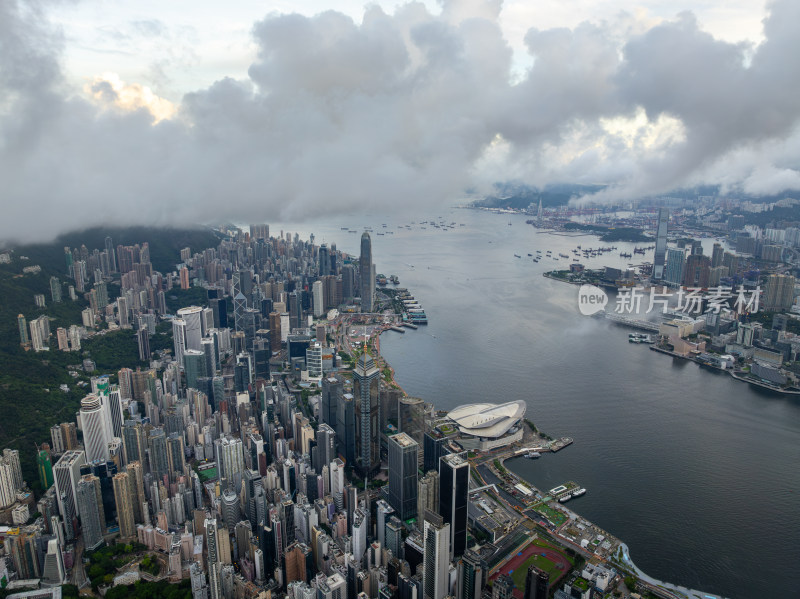 香港维多利亚港CBD中环夜景日出高空航拍