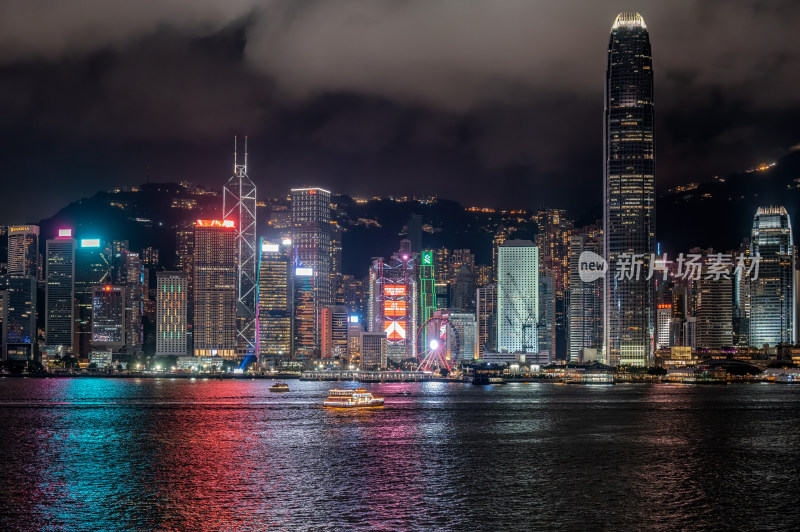 中国香港维多利亚港夜景城市风光