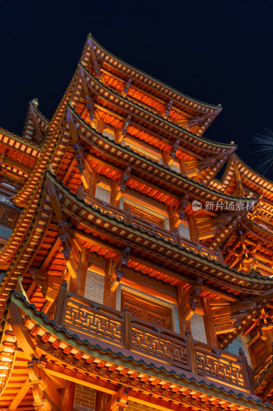 广州大佛寺中式传统仿古建筑夜景灯光