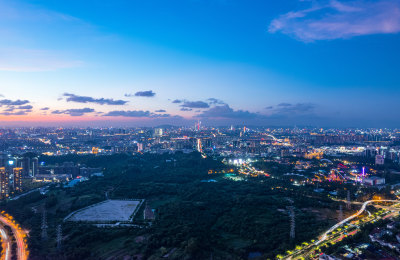 广州番禺城市建筑群与火烧云夕阳晚霞航拍