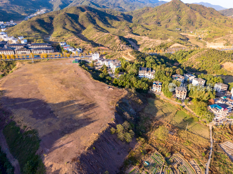 航拍大山乡村公路农田