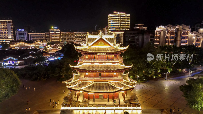 四川宜宾合江楼夜景灯光航拍图