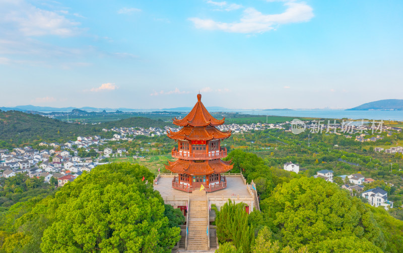 苏州西山岛林屋洞景区驾浮阁航拍