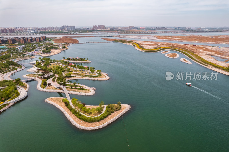 天津滨生态城南湾公园花园海岛城市自然风光