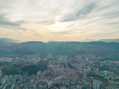 航拍云南红河州个旧市城市风光