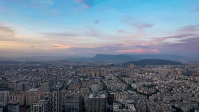 福建福州城市清晨日出彩霞航拍