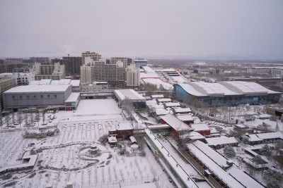 城市雪景建筑鸟瞰图