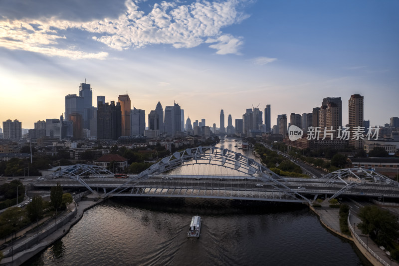 天津海河风景小白楼CBD城市风光航拍