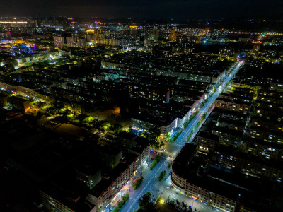 张掖城市大景夜景灯光航拍图