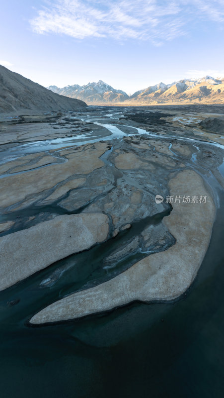 新疆喀什塔县帕米尔高原塔合曼湿地河道航拍