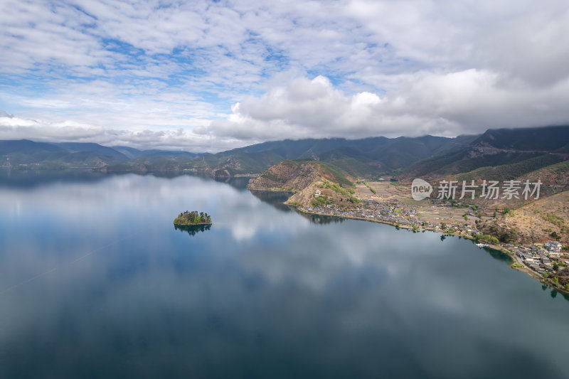 云南丽江泸沽湖摩梭族美景高空航拍